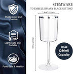 Ciaell 12 Pack Plastic Wine Glasses - 10 Oz Plastic Wine Glasses with Stem - Square Silver Disposable Stemmed Glass for Parties & Weddings & Outdoors