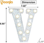 Pooqla Light Up Letters, LED Marquee Letters for Silver Birthday Decorations, Battery Powered Night Light Teenager Girl Room Decor, Gift for Girls Boys Wedding Bedroom Christmas Party Decor, Letter V