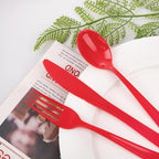 WDF 160 Piece Heavy Duty Silverware - Red Plastic Utensils with 80 Forks, 40 Spoons, 40 Knives - Perfect for Christmas Parties & Daily Use