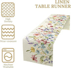 Watercolor Floral Table Runner, Colorful Spring Summer Nature Flower Dragonfly Pattern Print Table Runner for Kitchen Dinning Table Runner Decor Home Wedding Party Holiday, 13x90 Inch