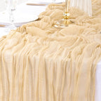 12Pcs Shallow Khaki Cheesecloth Table Runner 120 Inch10FT Champagne Rustic Boho Cheesecloth Table Runnerfor Wedding Party Baby Shower Birthday Home Decor Holiday Decorations