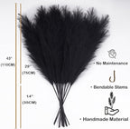 Faux Pampas Grass 6 Stems, Artificial Pampas Grass - 43 inch Total Extra Large Pompass Grass Tall Pompous Boho Flower Arrangement and Floor Vase Filler Home Decor for Room Wedding Party (Black)