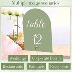 Green and White Table Numbers 1-30 with Head Table Number Card and Holders, 5 x 7 Inch Arched Place Seating Sign Double Sided for Wedding Reception Anniversary Birthday Party Restaurant
