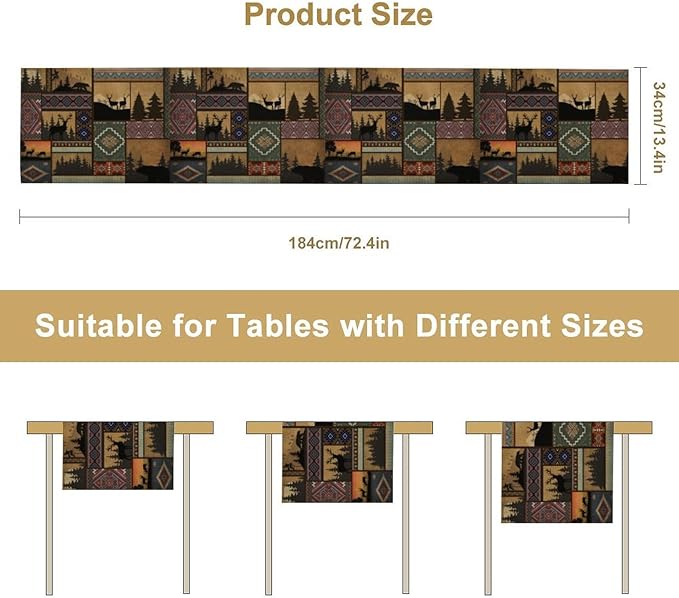 Rustic Cabin Bear Aztec Table Runner, Retro Brown Bear Rustic Theme Geometry Decoration for Home Dinner Party Living Room Bedroom Table Runner 13x108 Inch