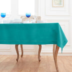 Solino Home Linen Tablecloth 60 x 144 Inch - Classic Hemstitch 100% Pure Linen Teal Table Cloth for Rectangle Tables - Machine Washable Tablecloth for Fall, Autumn
