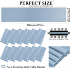 12 Pack Dusty Blue Satin Table Runner,12 x 108 inch Long Premium Smooth Table Runner for Wedding, Banquets, Birthday, Party, Graduation, Engagements,Table Runners fit Rectangle and Round Table