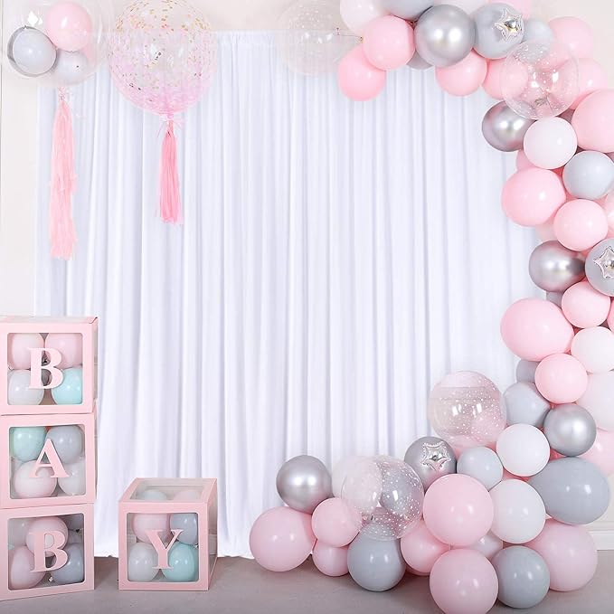 AK TRADING CO. 10 feet Wide x 12 feet Long IFR Polyester Backdrop Drapes Curtains Panels with Rod Pockets - Wedding Ceremony Party Home Window Decorations - (White)