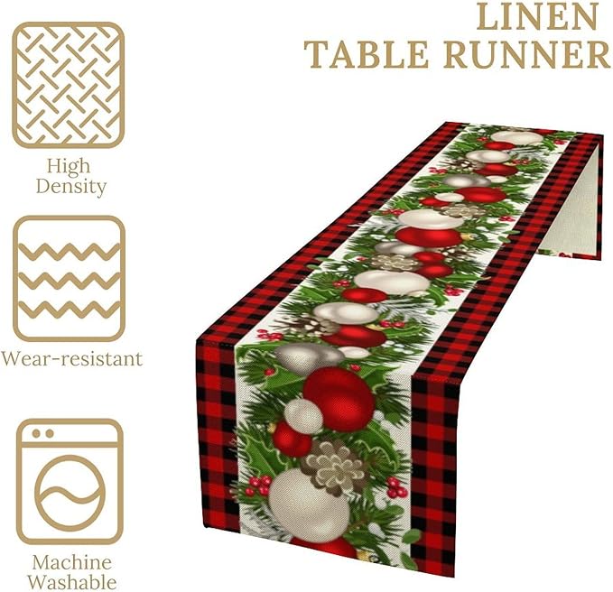 Christmas Table Runner,Seasonal Winter Xmas Holiday Farmhouse Table Cloth Kitchen Dining Table Decoration for Home Party Decor 13x36 Inch