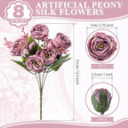 8 Bundles Artificial Peonies Flowers Boho Faux Flowers Arrangements Artificial Centerpiece Spring Bouquet Floral Wedding Decoration for Vase(Dark Purple)