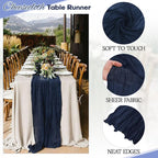 Aktor 4 Pack Navy Blue Table Runner Boho Cheesecloth Table Runner Semi Sheer Gauze Fabric Runners for Wedding Birthday Baby Shower Party Boho Table Decoration（Navy Blue）