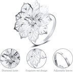 Hotop 12 Pcs Hollow Out Flower Napkin Rings Fall Napkin Ring Holder Metal Serviette Buckles Set for Dinner Thanksgiving Christmas Wedding Banquet Table Plates Decoration(Silver)