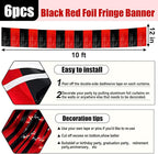 6 Pack 10 Feet Black Red Foil Fringe Garland Metallic Tinsel Streamers Banner Wall Hanging Curtain Backdrop for Parade Floats, Birthday, Graduate, Mother's Day, Wedding Party Decoration