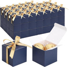EUSOAR Favor Boxes, 120pcs 2x2x2 Inches Royal Blue Small Treat Boxes Mini Cookies Container with Gold Ribbon, Paper Cube Macaron Candy Box Soap Storage for Wedding Birthday Party DIY Supplies