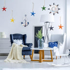 Marsui 11 Pcs Wooden Nautical Wall Decor Fishing Net Decorations, Include Decorative Fishing Net, Ship Wheel, Fish Skeleton, Life Ring, Anchor, Starfish Beach Decor for Mediterranean Party (Blue)