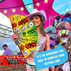 Kandies World UV Reactive Custom Festival Folding Hand Fan - Unique Designs, Made of Bamboo, Clacking Sound, Lightweight - Perfect Rave and Festival Accessory!
