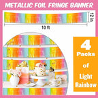 4 Pack 10 Ft Light Rainbow Foil Fringe Garland Metallic Streamers Tinsel Banner Wall Hanging Garland Backdrop for Parade Floats, Halloween, Christmas, Thanksgiving, New Year Party Decorations