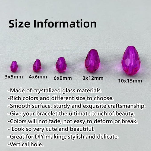 130pcs 6x8mm Teardrop Crystal Glass Beads for Jewelry Making, Faceted Vertical Hole Teardrop Glass Spacer Beads for Wind Chimes Bracelet Earring Necklace DIY Craft(Rose Red)