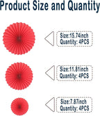 HQZ Red Party Hanging Fans DIY Set - 12pcs Pinwheels & Flowers for Weddings, Birthdays, Christmas; Hanging Fan Decorations