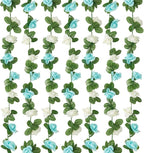 6 Pcs x 8.2 ft Flower Garland Artificial Rose Vine Flowers with Green Leaves Hanging Fake Roses Vine for Room Party Home Wedding Birthday Christmas Wall Arch Decor, White Blue Flower
