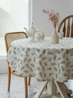 Pastoral Round Tablecloth - 60 Inch Dia. - Beige Linen Table Cloth - Washable Table Cover with Dust-Proof Wrinkle Resistant for Restaurant, Picnic, Bistro, Indoor and Outdoor Dining, Green Leaf