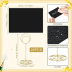 TecUnite 24 Pack Mini Chalkboard Signs, 4"x3" Small Table Place Cards with Metal Stand and 2 Marker Pens Food Labels for Party Buffet, Tabletop Blackboard Signs Name Tags for Wedding Bakery(Gold)