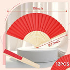 JOHOUSE 12 Pcs Paper Folding Hand Fans, 8.3 Inch Red Fans Handheld Decorative Accessories for Wedding, Outdoor Party Favors, Bridal Shower DIY Decoration Photography Props Hibachi Party Decorations