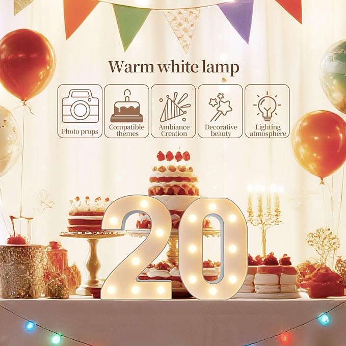 LED Marquee Light Up Numbers Sign - Lighted Birthday Numbers Sign for Birthday Party Decoration, Bar Wall, Home, Table Room, Wedding and Christmas Decorations, Number 0
