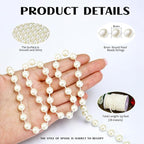 59 Feet 8mm Pearl Strings Garland for Crafts, Artificial Pearl Beaded Trim Chain Roll Strands for Wedding Centerpieces Bouquet Party Decoration Christmas Tree Garland, Ivory