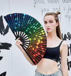 Amajiji Rave Folding Hand Fan Popping Fans for Line Dancing, Large Clacking Fans Clap Fan for Boots On The Ground Dance,Party,Decoration,Festival (Dj Light)