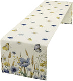 Floral Table Runner, Spring Watercolor Flower Plants Nature Butterfly Table Runner for Kitchen Dinner Living Room Home Party, 13x90 Inch