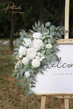 Faux Flower Swag Set of 2 for Wedding Welcome Signs Floral Swag Wedding Reception Ceremony Signs Decor (A-White)