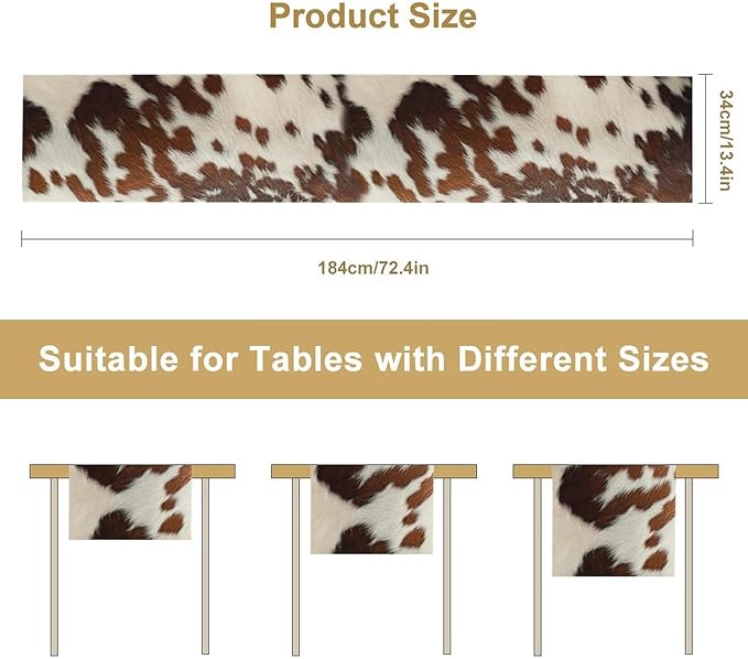 Farmhouse Cow Skin Print Table Runner, Safari Wildlife Brown Country Farm Cowhide Pattern Cotton Linen Rustic Cottage Table Runner for Dinning Home Party Holidays Home Setting, 13x36 Inch