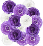 15pcs 6'' 8'' 10'' Paper Fans Decorations Round Purple Tissue Paper Fans Decor Hanging Paper Fans Set Party Paper Honeycomb Fans Decorations for Party Birthday Wedding Events