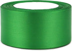 Green Solid Satin Ribbon 2 Inch 25 Yards Solid Polyester Fabric Ribbon for Gift Wrapping Wedding Christmas Baby Shower Birthday Party Decoration Handmade Immortal Flower Craft