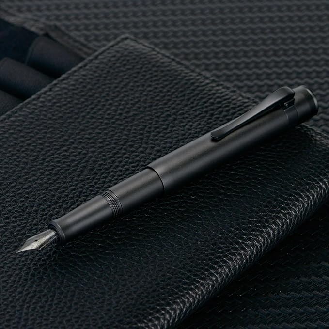 Hongdian M2 Mini Fountain Pen with Bent Nib, Sleek Shape Aluminium Short Pocket Travel Pen (Matte Black)