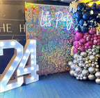 Qcity Iridescent Silver Shimmer Wall Backdrop 36PCS, Black Back Not See-Through Design, Square Sequin Glitter Backdrop Panel, Perfect for Outdoor Events, Birthdays, Wedding and Party Decoration