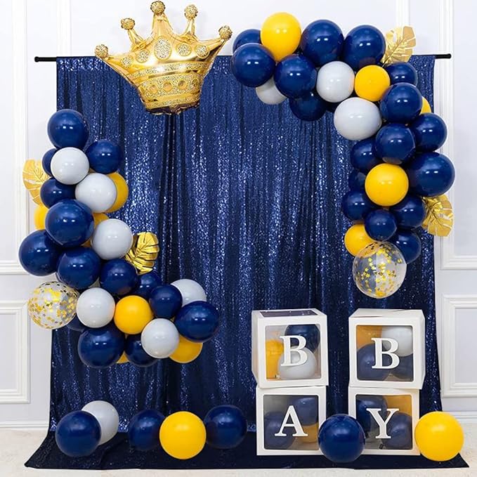 Poise3EHome 8Ft x 8Ft Navy Blue Sequin Backdrop Curtain, Glitter Thick Satin Sequin Background Drapes, Opaque Sparkly Backdrop Curtain, Sequin Backdrop for Xmas Thanksgiving Wedding Party Decor