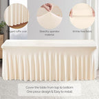 Wish Care 2 Pack Ivory Spandex Table Clothes for 4 Foot Rectangle Tables, 4FT Wrinkle Free Fitted Tablecloths Ruffles Design Table Cover for Party, Banquet, Wedding and Events