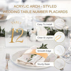 Wedding Table Numbers 1-15 Clear Acrylic Seating Number Signs for Weddings Reception Anniversary Party Decor Seat Number for Tables with Elegant Gold Lettering