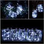 SunKite Solar Mason Jar Lights [Updated], 8 Pack 20 LED Waterproof Fairy Firefly Jar Lids String Lights with Hangers(NO Jars), Patio Yard Garden Wedding Decoration - Cool White