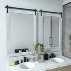 COGOOD Farmhouse Barn Door Mirror - 38" x 25" Rustic Wood Framed Wall Mirror for Bathroom, Living Room, Entryway Wall Decorative (White)