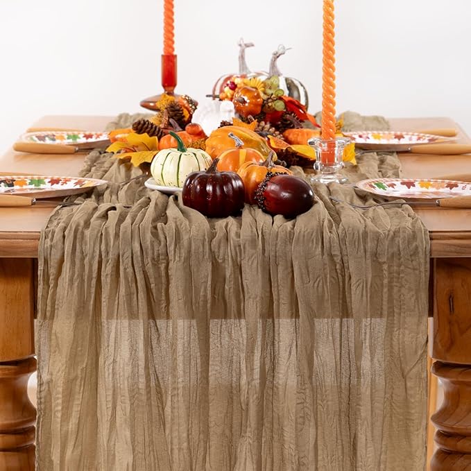 Nude Cheesecloth Table Runner 12 Pack Fall Table Runners Boho Gauze 120 Inches Coffee Cheese Cloth Fall Table Decorations for Thanksgiving Wedding Bridal Baby Shower Tea Party Decor