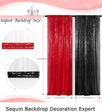ShinyBeauty 4 Panels Black and Red Sequin Backdrop | 2Ft x 8Ft Sparkle Photo Background | Shimmer Curtains for Photography & Events | Perfect for Christmas & Party Decor