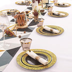 NOCCUR 210pcs Black and Gold Dinnerware Set - Black Disposable Plates and Napkins Party Supplies Include 60 Dinner/Dessert Plates, 30 Prerolled Plastic Cutlery&30 Cups for Party, Birthday, Halloween