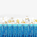 3 Pack 29 x108 Inch Lake Blue Foil Fringe Table Skirts Metallic Banner for Tinsel Streamer Garland Backdrop for Parade Floats Wedding Thanksgiving Birthday Christmas New Year Party Decoration