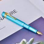 HONG DIAN M2 Black Forest Mini Fountain Pen, Fine Soft Nib & Sleek Shape Aluminium Short Pocket Travel Pen (Lake Blue)