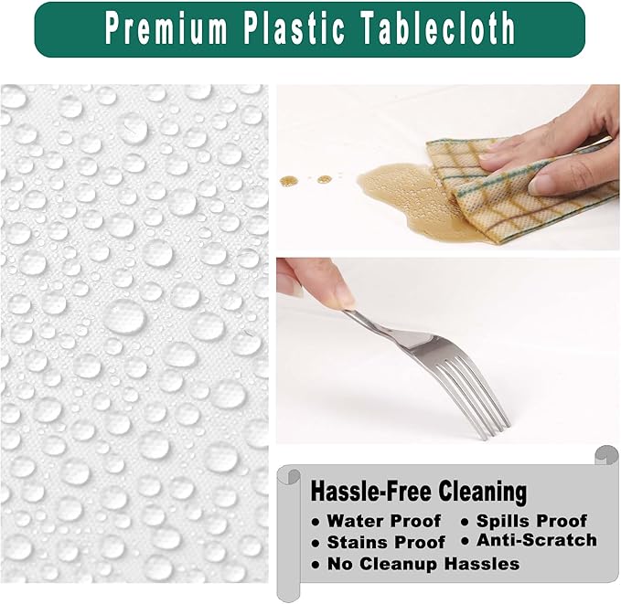 PARTY ULYJA Happy Birthday Plastic Tablecloths 2 Pack Rainbow Disposable Table Covers White Shower Party Tablecovers 54 x 108 Inch Rectangle Table Cloths for Picnic Birthday Wedding Parties 8 ft