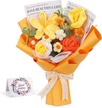 Crochet Flowers Cute Bouquet, Handmade Crochet Flowers Knitted Bouquet, Tulips Flower and Calla Lily for Birthday, Teacher’s Day, Graduation, Valentines (Yellow)