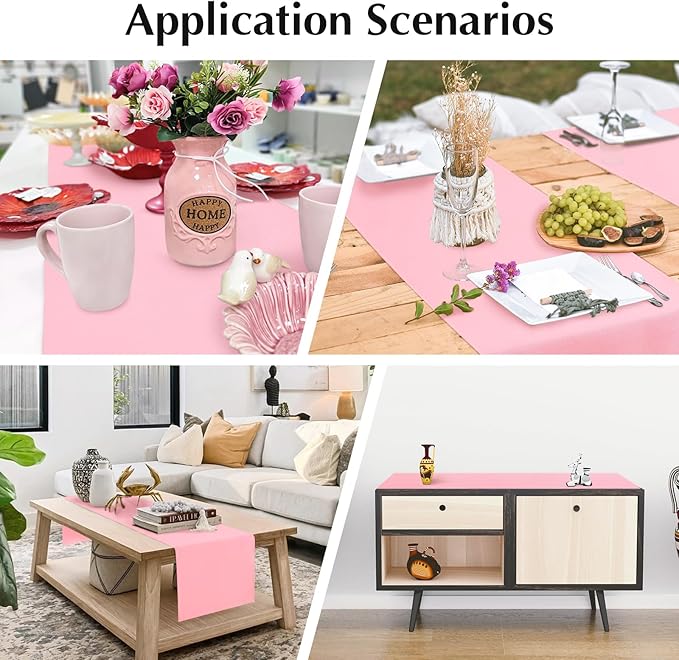 2 Pack Pink Small Short Table Runner 12 x 24 Inch Solid Color Runners Coffee Table Dresser for Daily Party Home Decoration