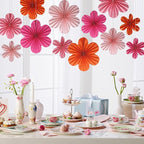 BestoFun 12 PCS Paper Flowers Fans Pink and Orange Party Decorations Paper Flowers Decorations for Wall Girl Groovy Birthday Baby Shower Wedding Bachelorette Room Hanging Décor
